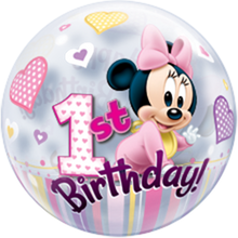 Laden Sie das Bild in den Galerie-Viewer, Minnie Mouse 1st Birthday Bubble Ballon heliumgefüllt
