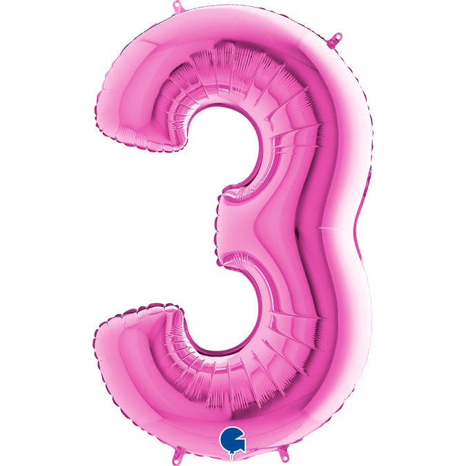 Zahl 3 pink Folienballon 102cm