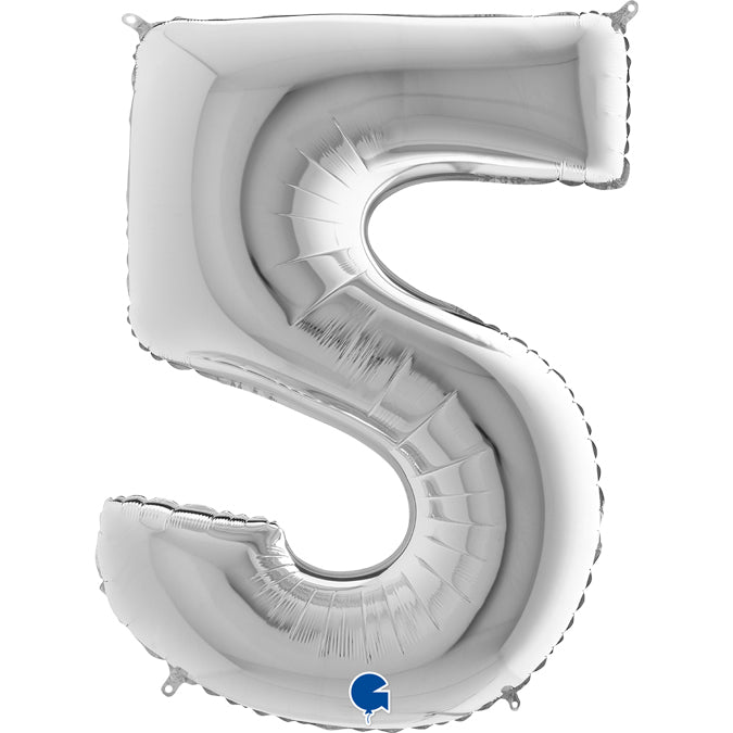 Zahl 5 silber Folienballon 102cm