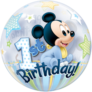 Mickey Mouse 1st Birthday Bubble Ballon heliumgefüllt