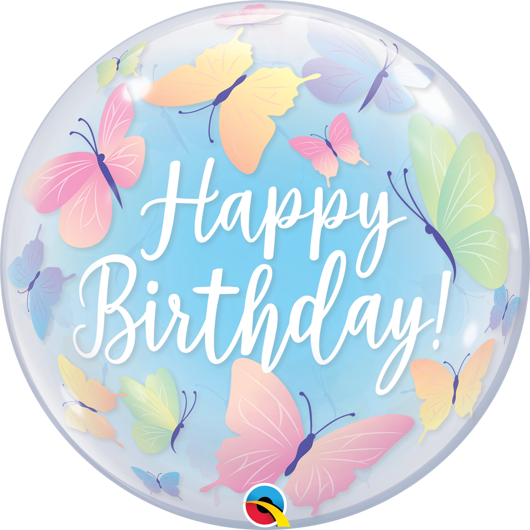 Birthday Soft Butterflies Bubble Ballon heliumgefüllt