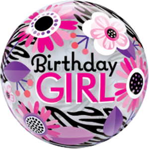 Birthday Girl Floral Zebra Bubble Ballon