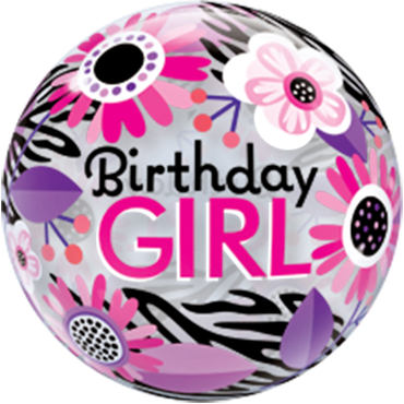 Birthday Girl Floral Zebra Bubble Ballon