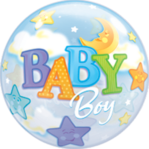 Baby Boy Moon & Stars Bubble Ballon heliumgefüllt