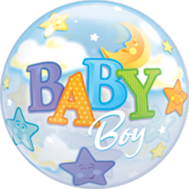 Baby Boy Moon & Stars Bubble Ballon heliumgefüllt