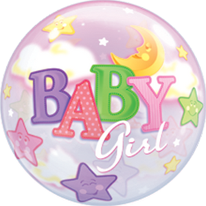Baby Girl Moon & Stars Bubble Ballon heliumgefüllt