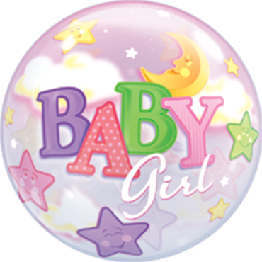 Baby Girl Moon & Stars Bubble Ballon heliumgefüllt