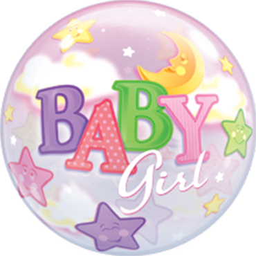 Baby Girl Moon & Stars Bubble Ballon ungefüllt