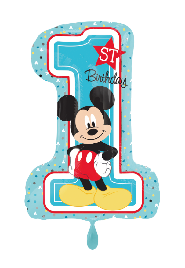 1st Birthday Mickey Mouse Zahl Folienballon 71cm ungefüllt