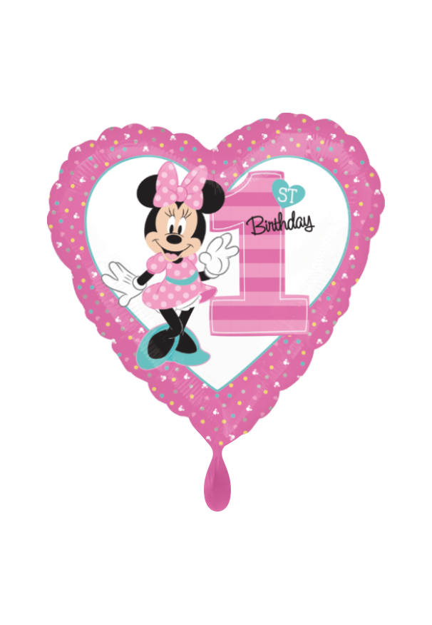 1st Birthday Minnie Mouse Herz Folienballon 45cm ungefüllt