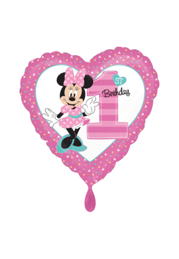 1st Birthday Minnie Mouse Herz Folienballon 45cm heliumgefüllt
