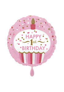 1st Birthday Girl Cupcake Folienballon 45cm ungefüllt