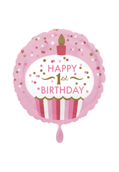 1st Birthday Girl Cupcake Folienballon 45cm ungefüllt