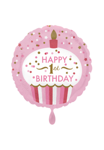 1st Birthday Girl Cupcake Folienballon 45cm heliumgefüllt