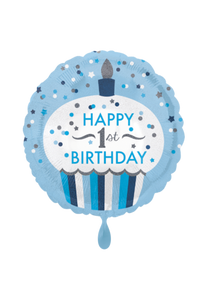 1st Birthday Boy Cupcake Folienballon 45cm heliumgefüllt