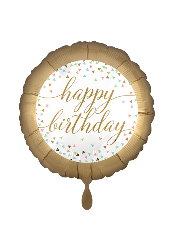 Happy Birthday Gold, Pastell Konfetti Folienballon 45cm heliumgefüllt