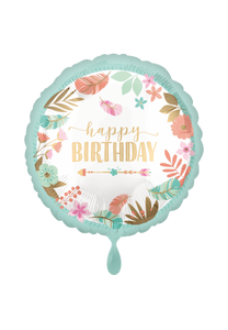 Happy Birthday Boho Girl Folienballon 45cm heliumgefüllt