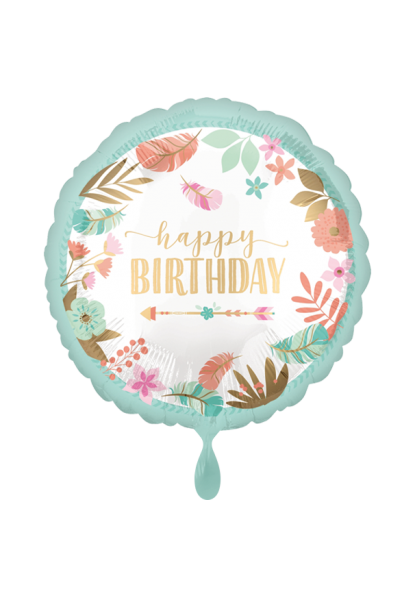 Happy Birthday Boho Girl Folienballon 45cm heliumgefüllt