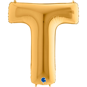 Buchstabe T gold Folienballon 102cm ungefüllt