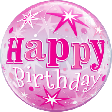 Starburst Happy Birthday blau / pink Bubble Ballon heliumgefüllt