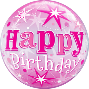 Starburst Happy Birthday blau / pink Bubble Ballon