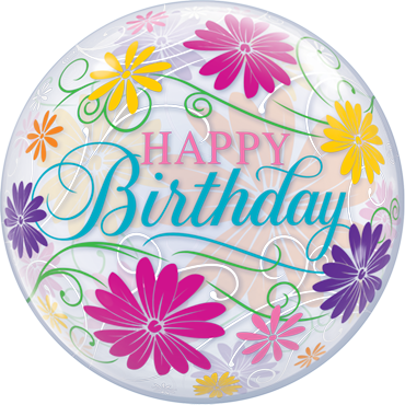 Birthday Flowers and Filigree Bubble Ballon heliumgefüllt