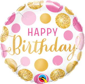 Birthday Pink & Gold Dots Folienballon 45cm heliumgefüllt