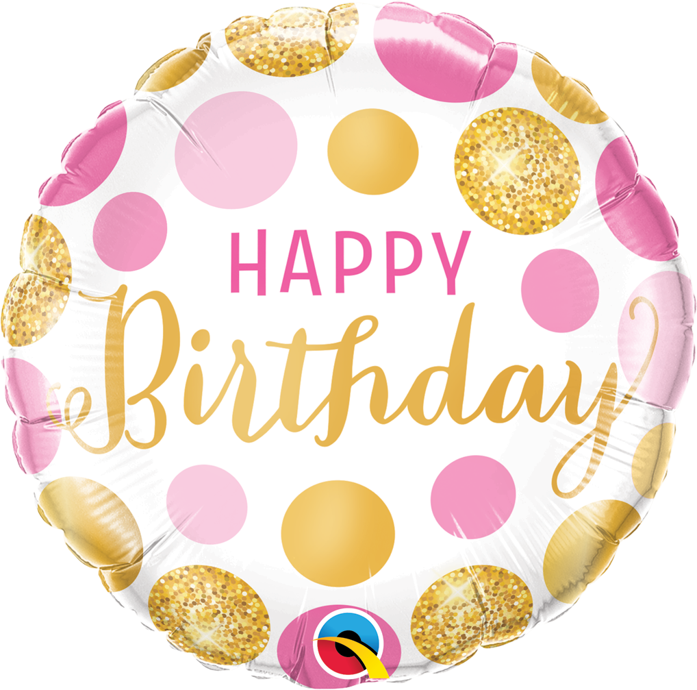 Birthday Pink & Gold Dots Folienballon 45cm heliumgefüllt