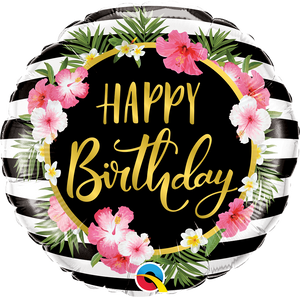 Birthday Hibiscus Stripes Folienballon 45cm ungefüllt
