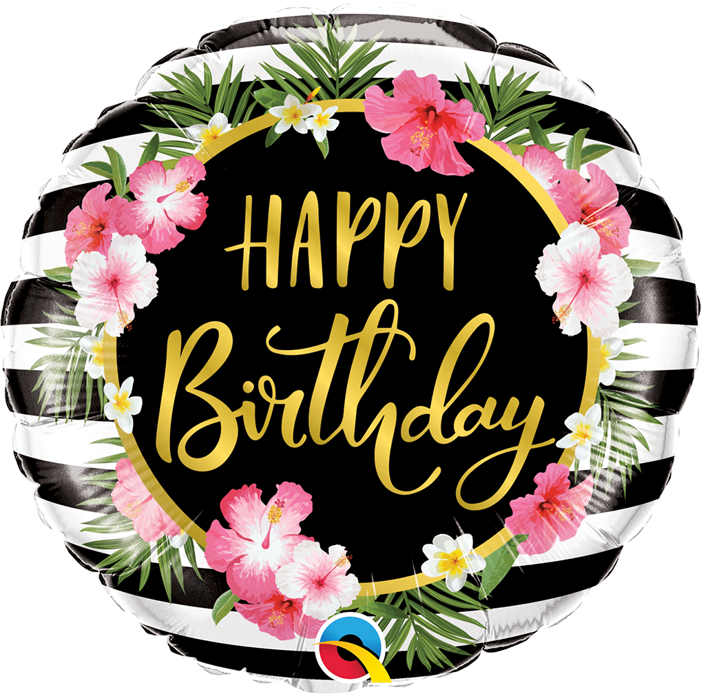 Birthday Hibiscus Stripes Folienballon 45cm ungefüllt