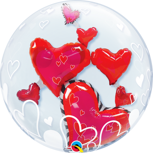 Lovely Floating Hearts Double Bubble Ballon