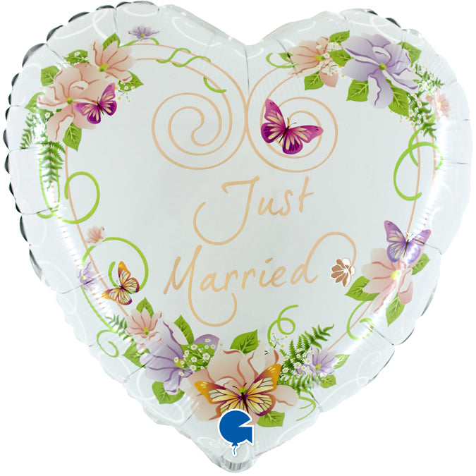 Just Married Flowers Herz Folienballon 53cm