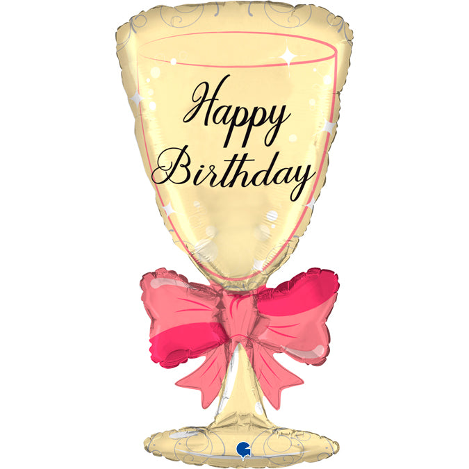 Happy Birthday Sektglas Folienballon 90cm heliumgefüllt