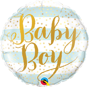 Baby Boy hellblau gold Folienballon 45cm heliumgefüllt