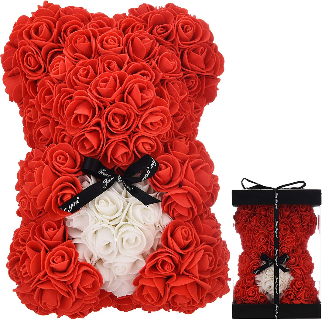Rosenbär rot mit weißem Herz 25cm
