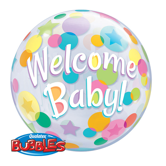 Welcome Baby Colorful Dots Bubble Ballon heliumgefüllt