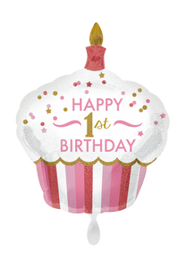 1st Birthday Girl Cupcake Folienballon 91cm heliumgefüllt