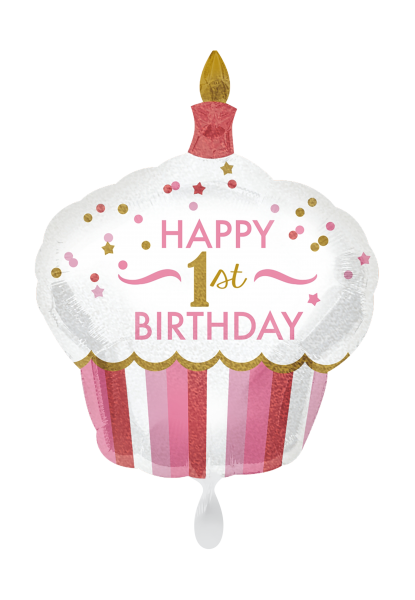 1st Birthday Girl Cupcake Folienballon 91cm heliumgefüllt