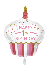 1st Birthday Girl Cupcake Folienballon 91cm ungefüllt