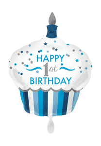 1st Birthday Boy Cupcake Folienballon 91cm heliumgefüllt