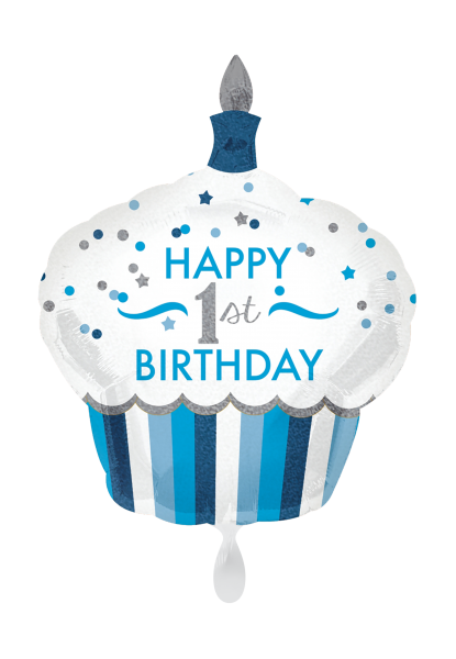 1st Birthday Boy Cupcake Folienballon 91cm heliumgefüllt
