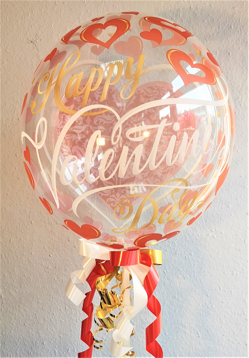 Happy Valentine's Day red & gold Bubble Ballon heliumgefüllt