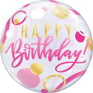 Birthday Pink & Gold Dots Bubble Ballon