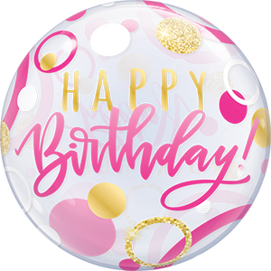 Birthday Pink & Gold Dots Bubble Ballon heliumgefüllt