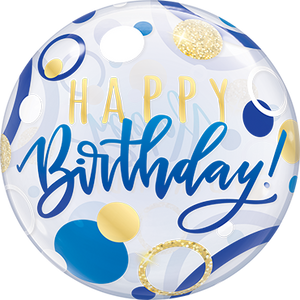 Birthday Blue & Gold Dots Bubble Ballon heliumgefüllt