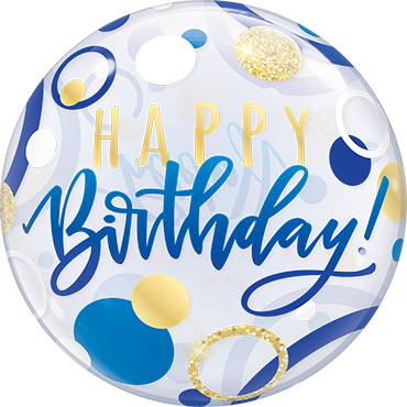 Birthday Blue & Gold Dots Bubble Ballon heliumgefüllt
